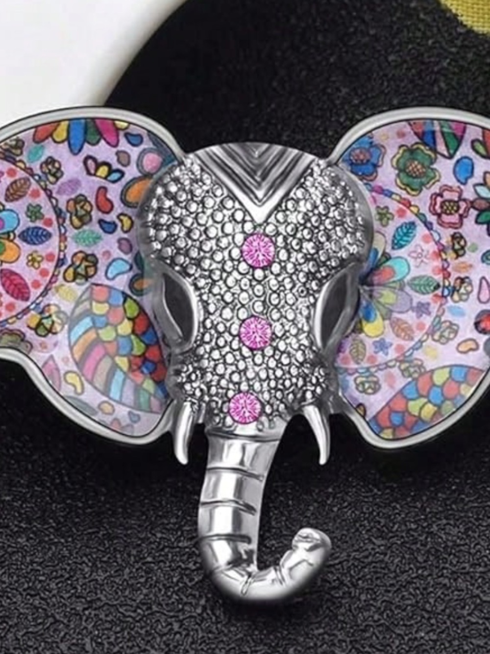 Luxe Multicolor Floral Print Rhinestone Statement Brooch - Picture 1 of 7